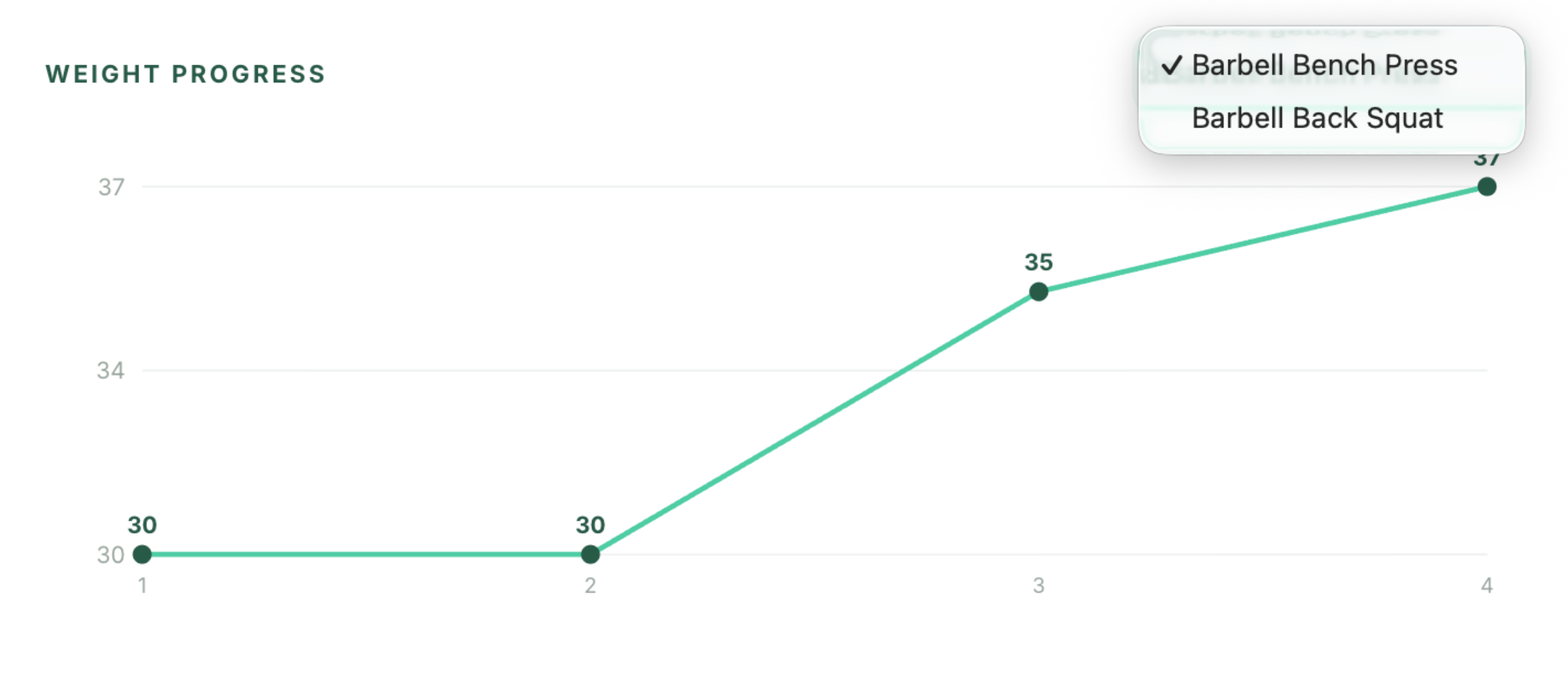 A weight progress chart for a single exercise