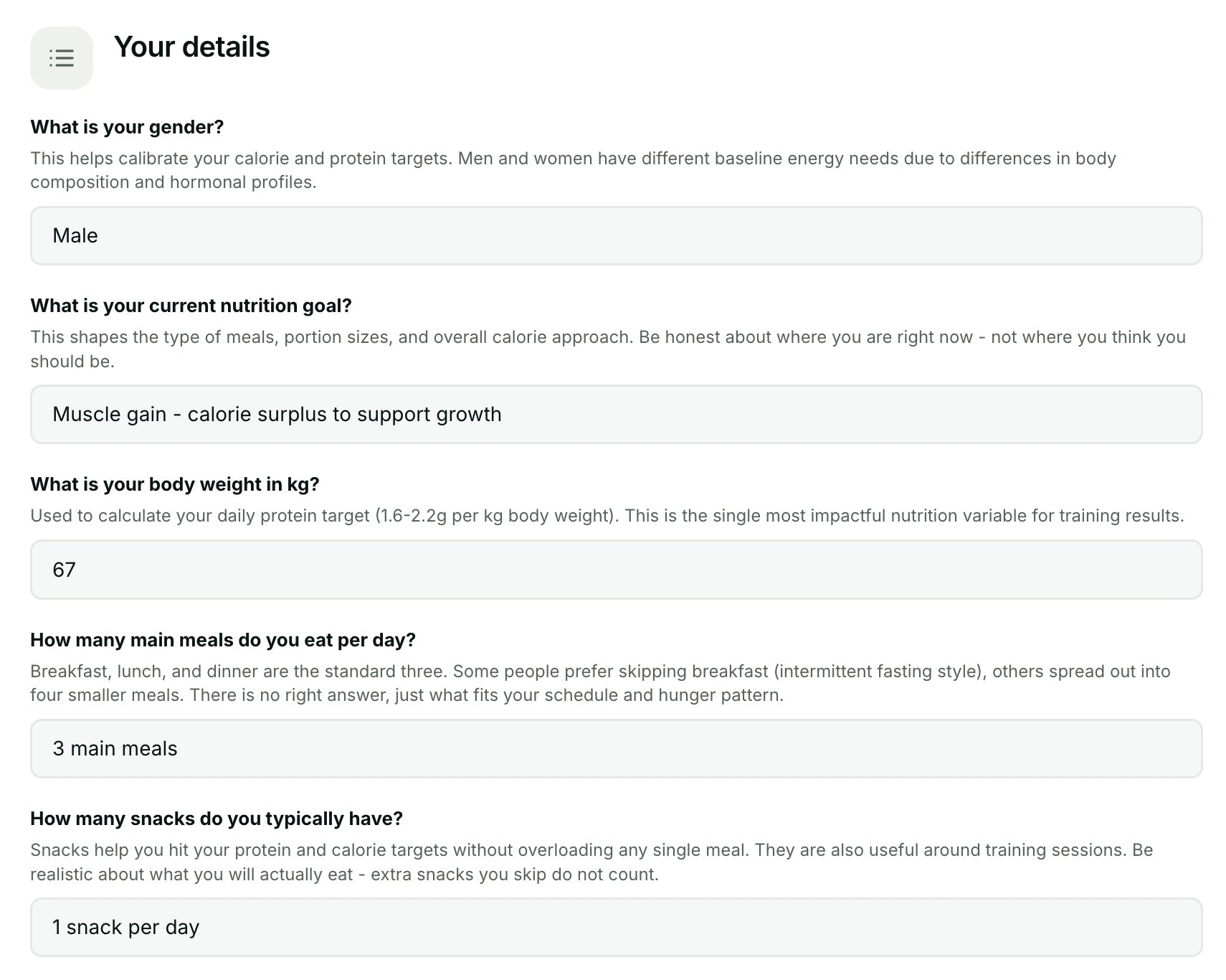The questions you answer to build your plan